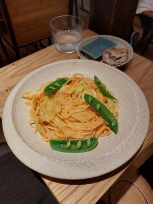 Pasta of the day: tomato and cream (1300¥) at Cafe Gallery Sun 燦 in Kyoto