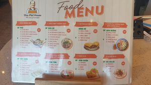 Menu green V are all the vegan options at Mrs Pho House in Kilmore