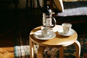 French press coffee break at Le Relais du Chien Bleu - Vegan B&B in the Lot Valley in Capdenac-gare