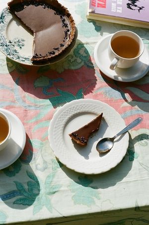 Yes that's a very good chocolate tart indeed at Le Relais du Chien Bleu - Vegan B&B in the Lot Valley in Capdenac-gare