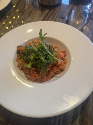 Tomato and chilli risotto starter  at La Luna   in Pontyclun