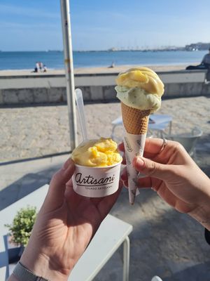 Left: passion fruit. Right: passion fruit and basil lemon at Artisani in Cascais
