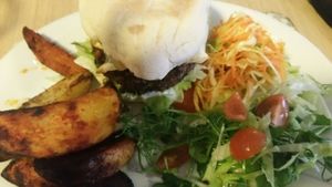 American burger at Global Tribe Cafe in Leeds