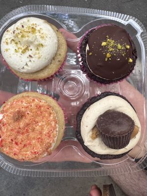 Cupcakes (strawberry shortcake, Dubai choc, PB cup and pistachio)   at veegmyeats in Bloomfield