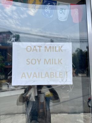 Plant milk sign  at Kissaten Cafe and Bakery in Pokhara