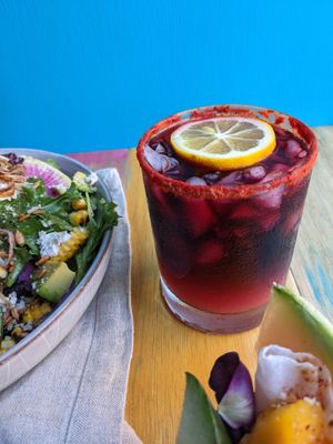 Sparking Hibiscus Lemonade

Hibiscus and cinnamon tea, Meyer lemon, maple syrup, Topochico. Refreshing and Tart. (12oz) at Vegan Chula at 51 & Tel in Oakland