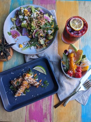 Menu is designed for customers to pick and choose multiple items so they may explore a variety of dishes at once. Ordering 3-4 menu items will ensure a filling meal!  at Vegan Chula at 51 & Tel in Oakland