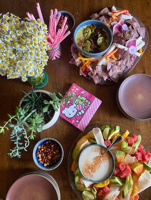 Fruit Platter and Queso for catered event :) at Vegan Chula at 51 & Tel in Oakland