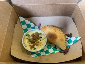 Chorizo Con Papas Empanadas with Queso Blanco at Vegan Chula at 51 & Tel in Oakland