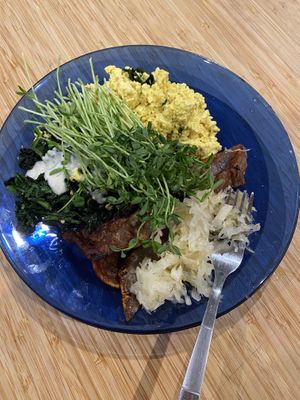 Vegan Bacon and Scrambled Tofu w Sprouts  at Angelus Ave Catering in Los Angeles