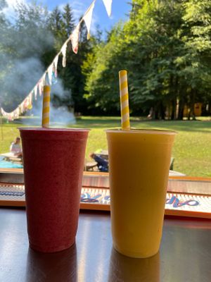 An ice-cold fruit smoothie on a hot day! at Rex's Bar at ECO River Camp in Radovljica