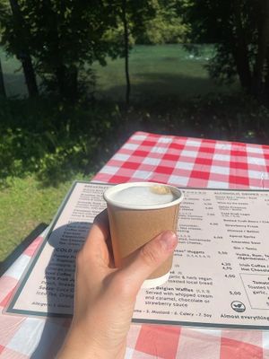 Morning Coffee at Rex's Bar at ECO River Camp in Radovljica