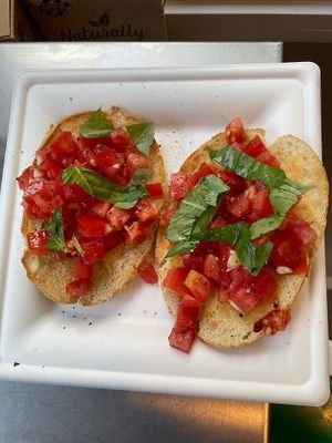 Fresh tomato, basil and garlic bruschetta at Rex's Bar at ECO River Camp in Radovljica