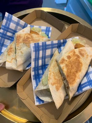 Plant-based "chicken" caesar wrap at Rex's Bar at ECO River Camp in Radovljica