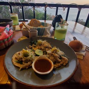 Tacos Veganos (with roasted cauliflower and a spicy sauce) at Espadín in Puerto Escondido