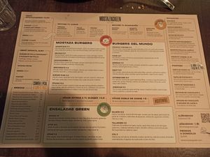 Carta at Mostaza Green Burger in Granada