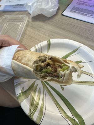 Inside falafel sandwichhes  at Open Sesame Lebanese Grill in Dallas