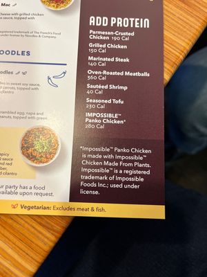 Seasoned tofu & Impossible Panko Chicken   at Noodles & Company in Champaign