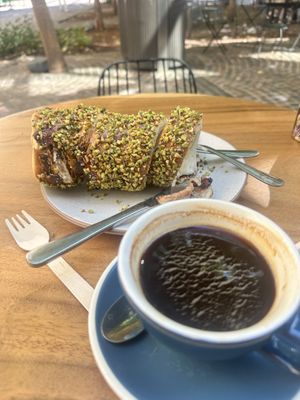 Pistachio with Nutella and a long black  at Kürtősh - Darling Square in Haymarket