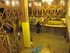 A view of the bar from the Mezzanine at Surya Restaurant Raw in Warsaw