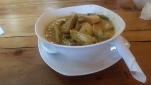 Curried Noodle and Veg Soup at Cafe Soleil in Phnom Penh