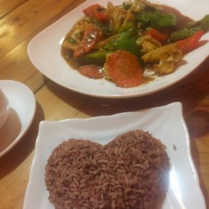 Heart shaped brown rice at Cafe Soleil in Phnom Penh