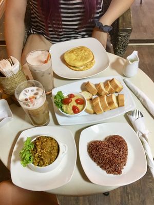 Amok, hummus and pancakes  at Cafe Soleil in Phnom Penh