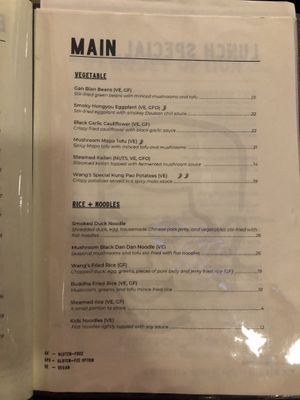 Main menu  at Uncle Wang in Brisbane