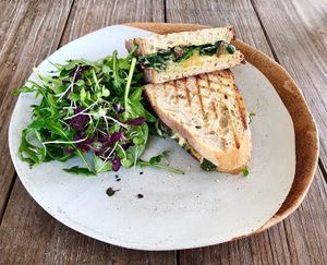 Cheese pumpkin pesto sandwich  at The 100 Café in Dubai