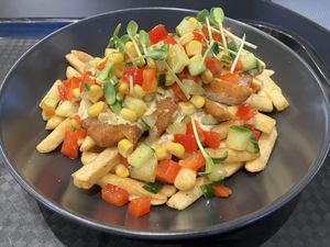 No chicken filled fries  at Veg Stop in Riga