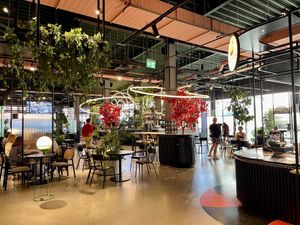 Food court and seating   at Veg Stop in Riga