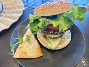 Avocado burger than came in the set lunch   at Veg Stop in Riga