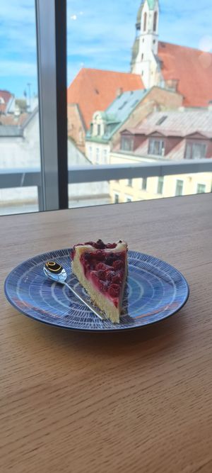 Raspberry hazelnut cake at Veg Stop in Riga