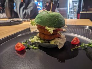 Big "chicken" burger at Veg Stop in Riga