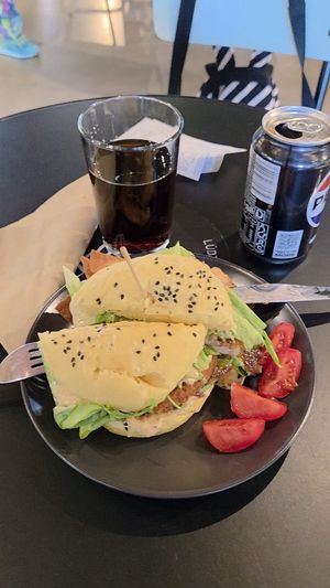 The best burger I have ever had! Fake chicken, 12 euros + drink 2,5 euros at Veg Stop in Riga