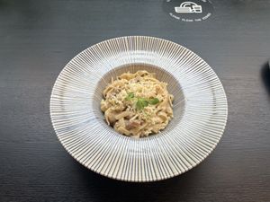 Pasta carbonara  at Veg Stop in Riga