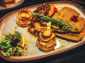 Seitan and mushroom stack at Manipura in Tenerife