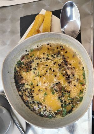 Sopa Solar. Zuppa di zucca cocco Stick di Polenta at Manipura in Tenerife