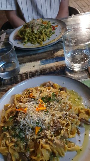 Truffle mushroom pasta (in the front), rocket pesto pasta (in the back) at Manipura in Tenerife