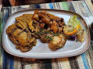 Mushroom and seitan stack at Manipura in Tenerife