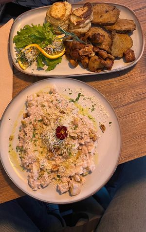 Seitan Mushroom Stack, Pear Blue Cheese Risottoo  at Manipura in Tenerife