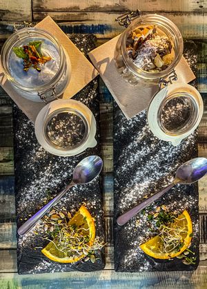 Tiramiblu and chocolate mousse   at Manipura in Tenerife