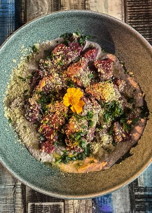 PURPLE GNOCCHI IN NUTTY CREAM  at Manipura in Tenerife