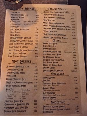 Menu jan 2025 at Manipura in Tenerife