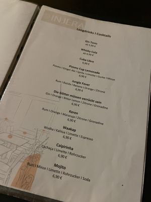 Menu  at Injera in Cologne