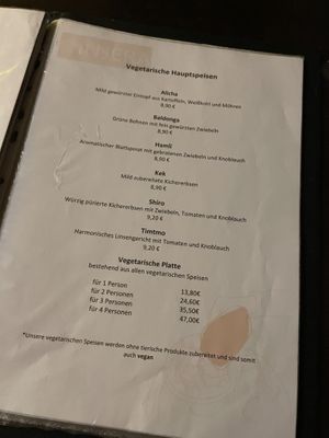 Menu  at Injera in Cologne