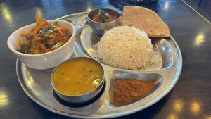 Delightful Vegan Thali - not an easy dish to come by and delicious! at Himalaya MoMo in Sacramento