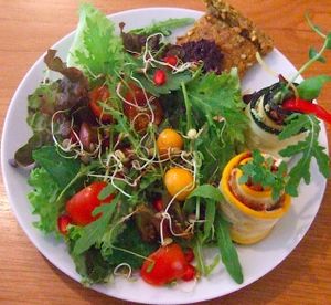 Quintal Roll & Puff Plate (What a beatiful, fresh and apetizing way to deliver a healthy dose of nutrition to your body!) at Quintal Bioshop in Porto