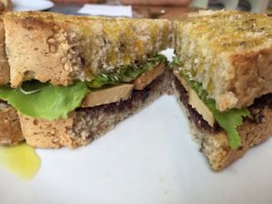 tofu and olive pate sandwich  at Quintal Bioshop in Porto