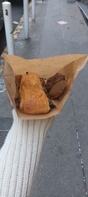 Swiss croissanton left, hazelnut biscuit behind on right, front right is chocolate biscuit at Oh Faon - La Biscuiterie in Marseille